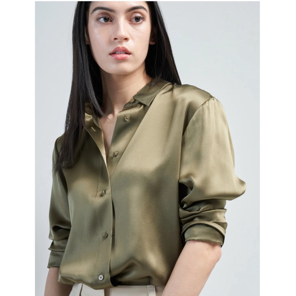 NWT TWP Olive Silk Button Up Shirt Size XS Button Down Shirts